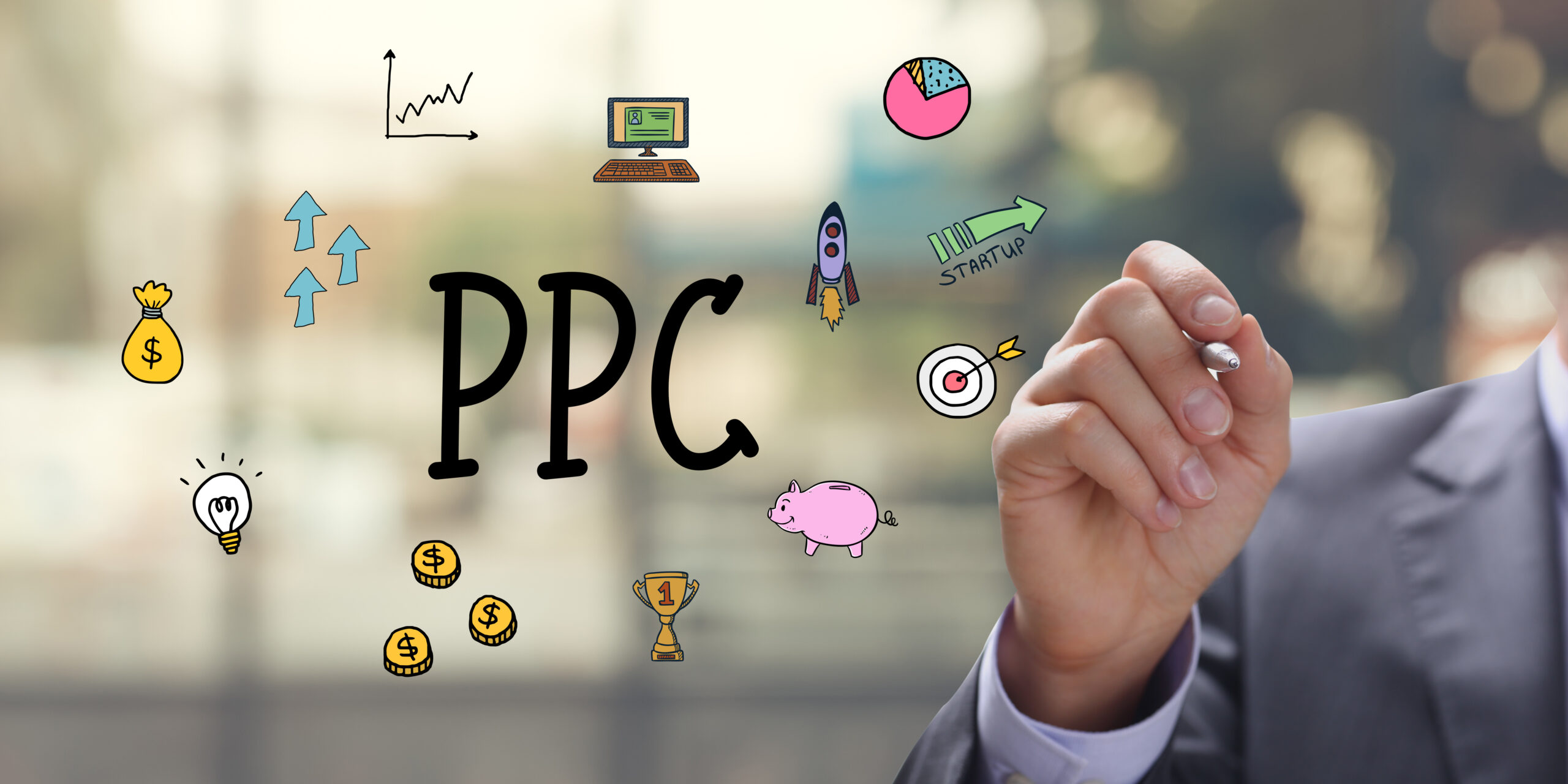 PPC pay per click, online branding and digital marketing idea